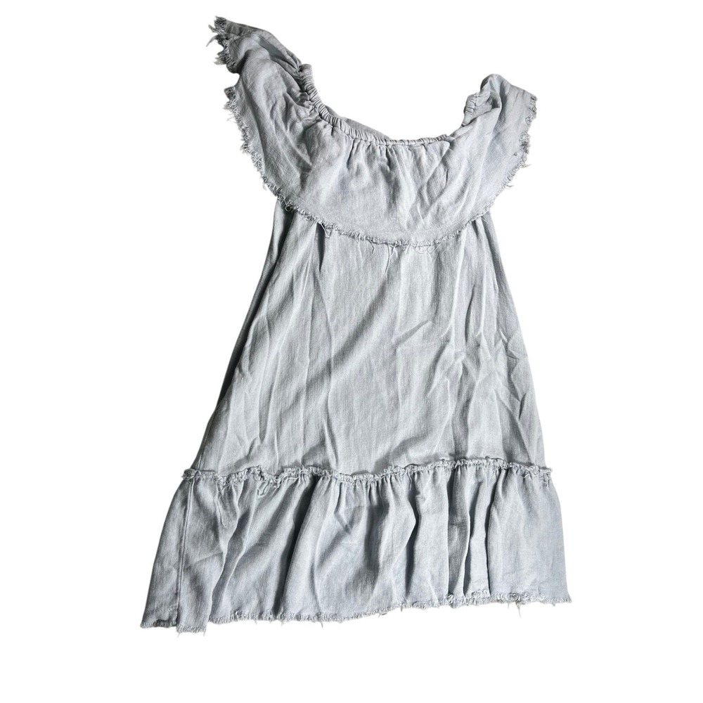 Umgee Chambray Off Shoulder Raw Hem Ruffle Mini Dress Medium Sorority Rush